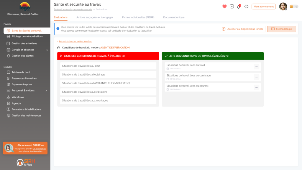 Interface du logiciel gestion RH Brest SIRHplus