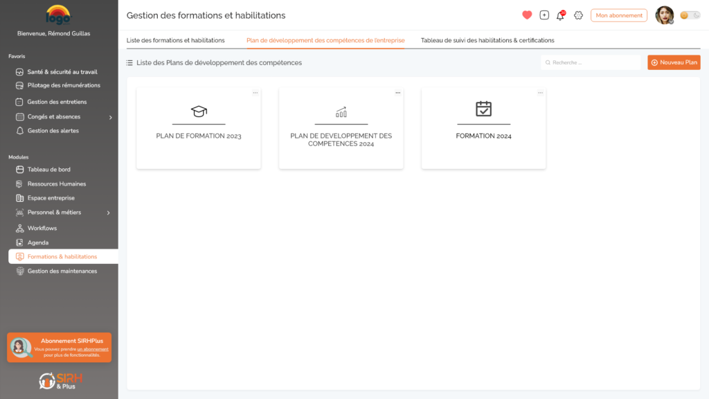 Interface du logiciel gestion RH Brest SIRHplus