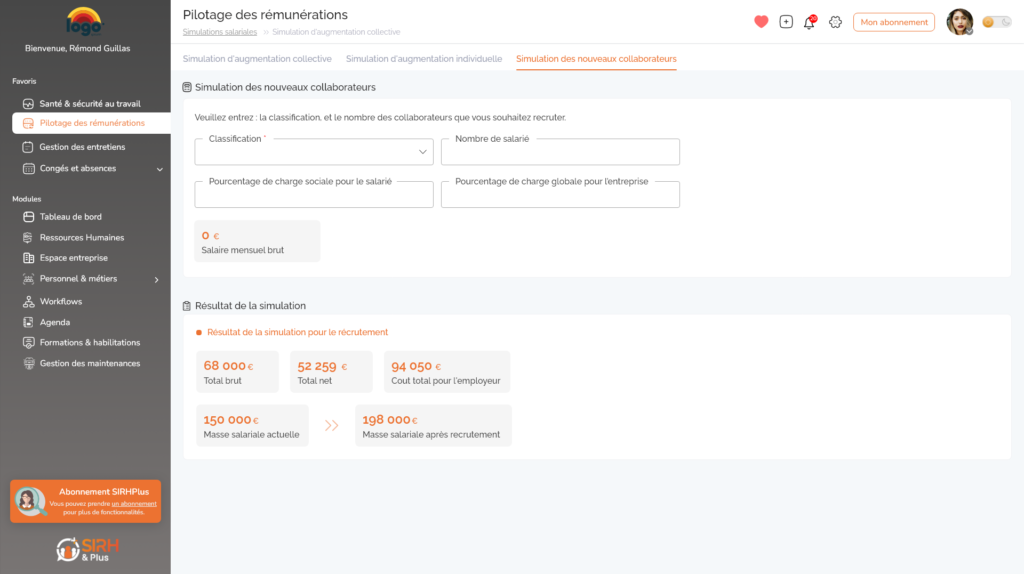 Interface du logiciel gestion RH Brest SIRHplus